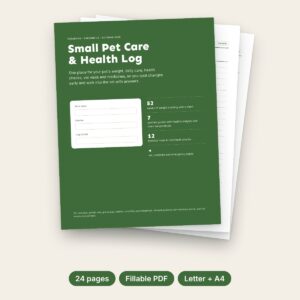 Small Pet Care and Health Log printable PDF pages